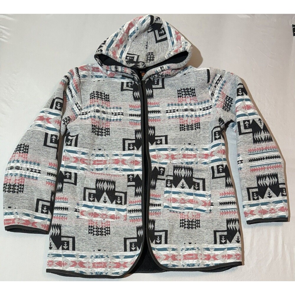 Native Southwestern Aztec Sherpa Fleece Cardigan Hoodie Sweater Adult 3XL
